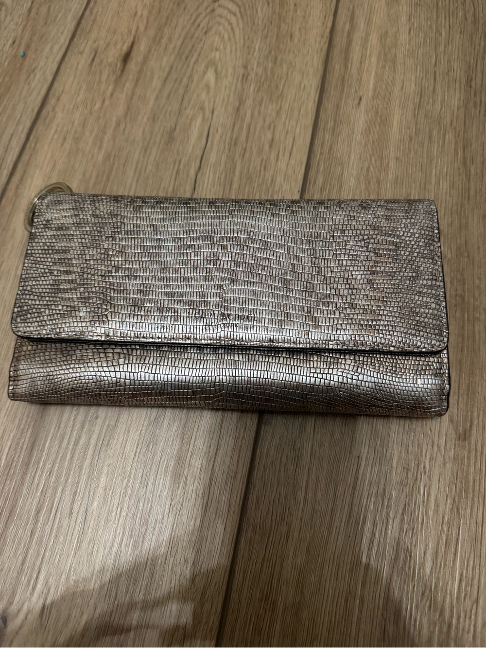 henri bendel Metallic Silver Lizard-Embossed Clutch